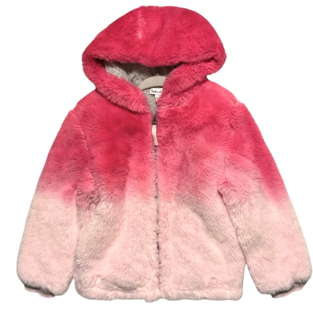 Splendid Plush Jacket Ombré Pink Faux Fur Soft Cozy Zip Hoodie Girls Size 4